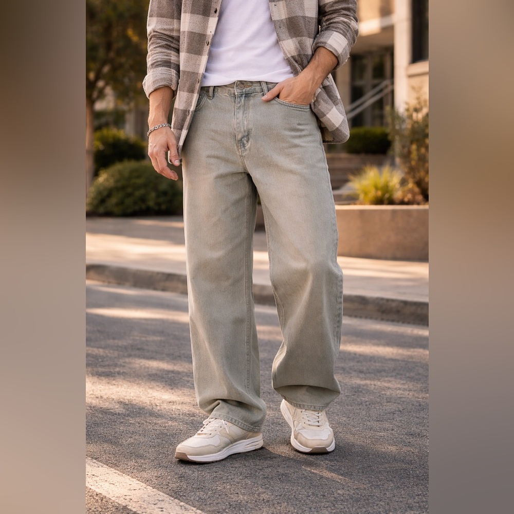 🤍 K46641‎ Baggy Wide Leg Light Wash Jeans Neutral Denim 33x30 🤍